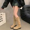 Vintage Pleated Woman Knee High Boots Shoes 2025 Spring Autumn Ladies Elegant Low Heel Knight Botas