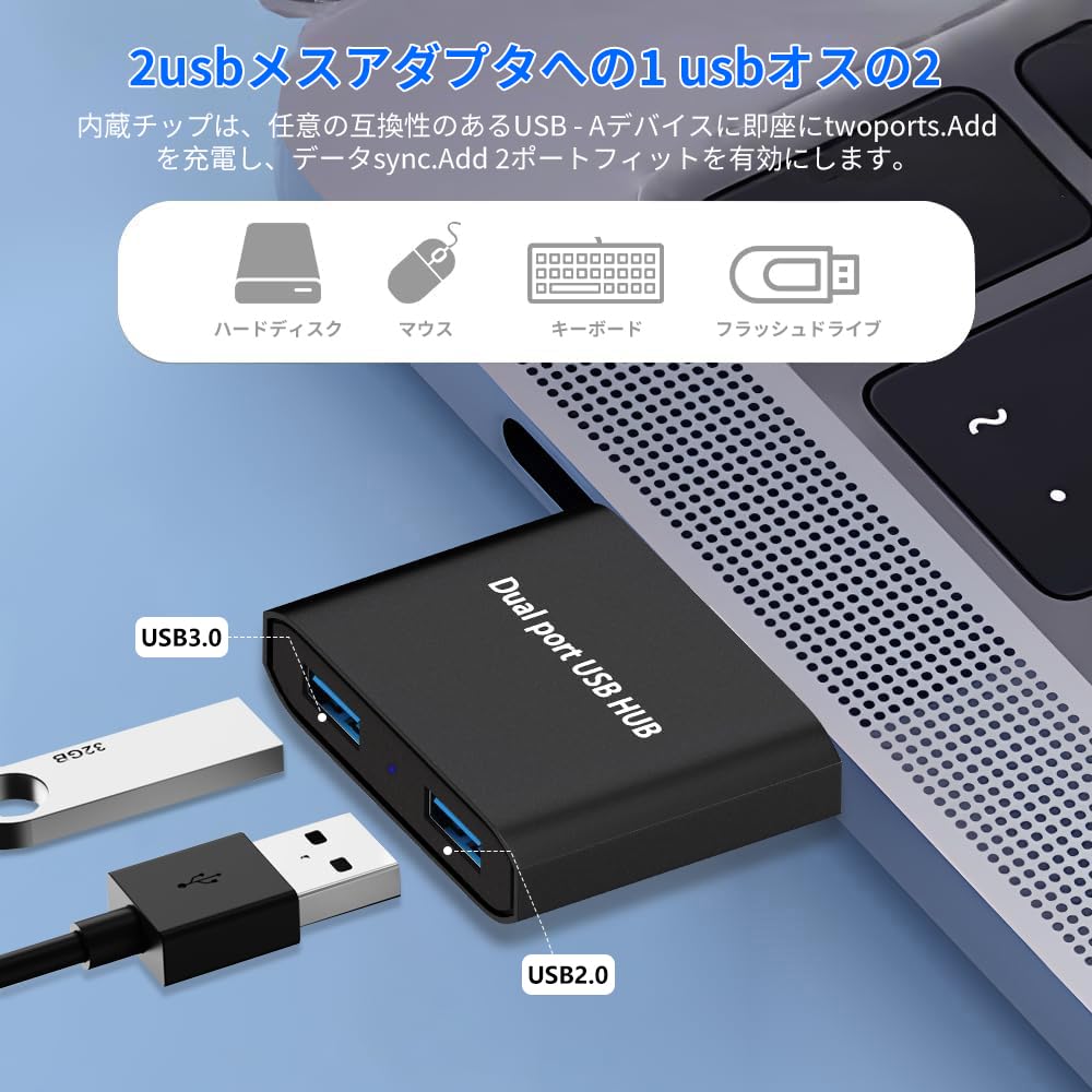 USB Hub with 2 5Gbps Data Compact Design for Laptops and Plug Connects to and External Hard Black 3.0 Ports, Ultra-Speed Transfer, Desktops, & Play,
