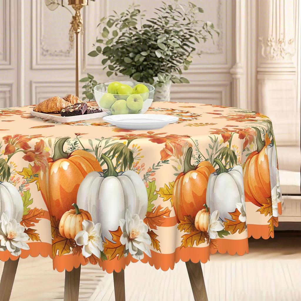 Waterproof And Anti-Dirty Wash Polyester Tablecloth Autumn Pumpkin, Thanksgiving Tablecloth Printed Coffee Table Tablecloth