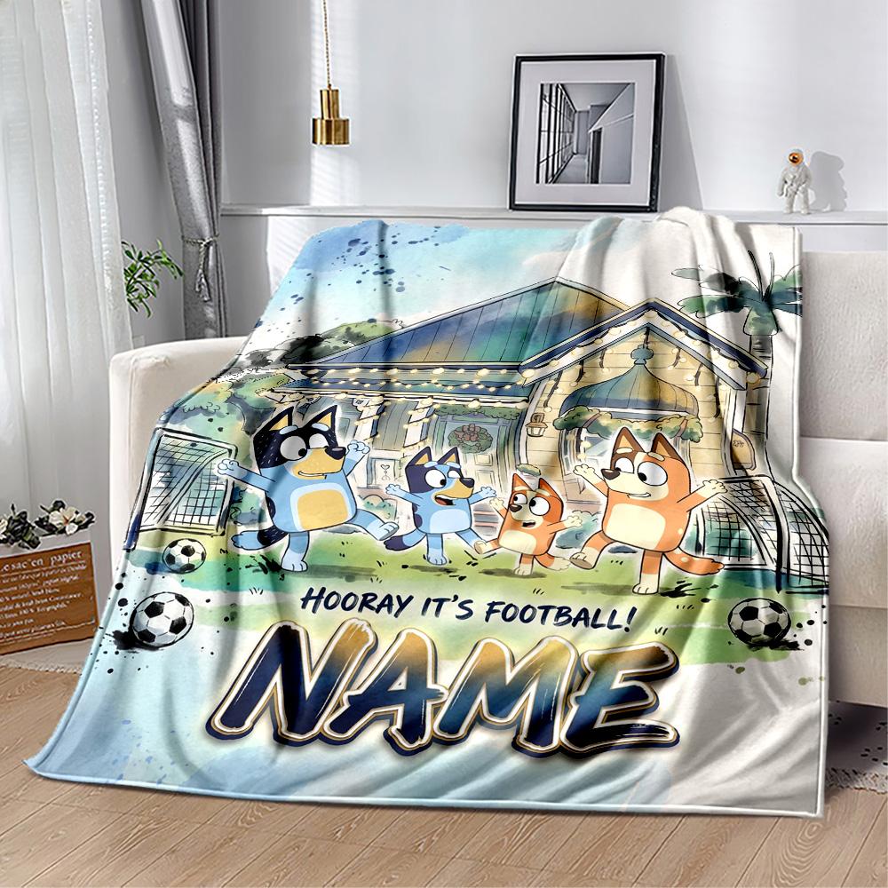Bluey Friends Adventure Customize Your Name Blanket Cozy Customizable Blanket Comfortable for Sofa Living Room Livingroom Bedding for All Occasions