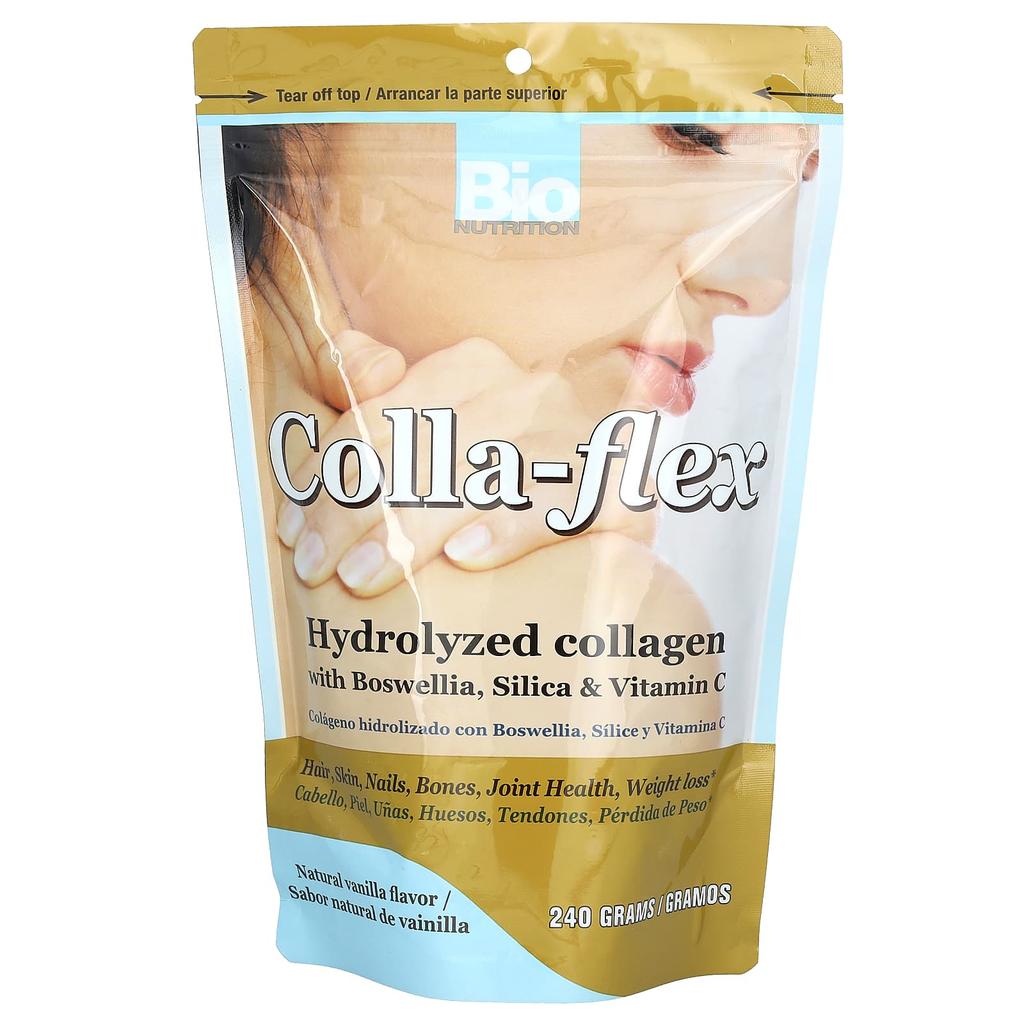 Colla-Flex, Hydrolyzed Collagen with Boswellia, Silica and Vitamin C, Natural Vanilla Flavor, 240G