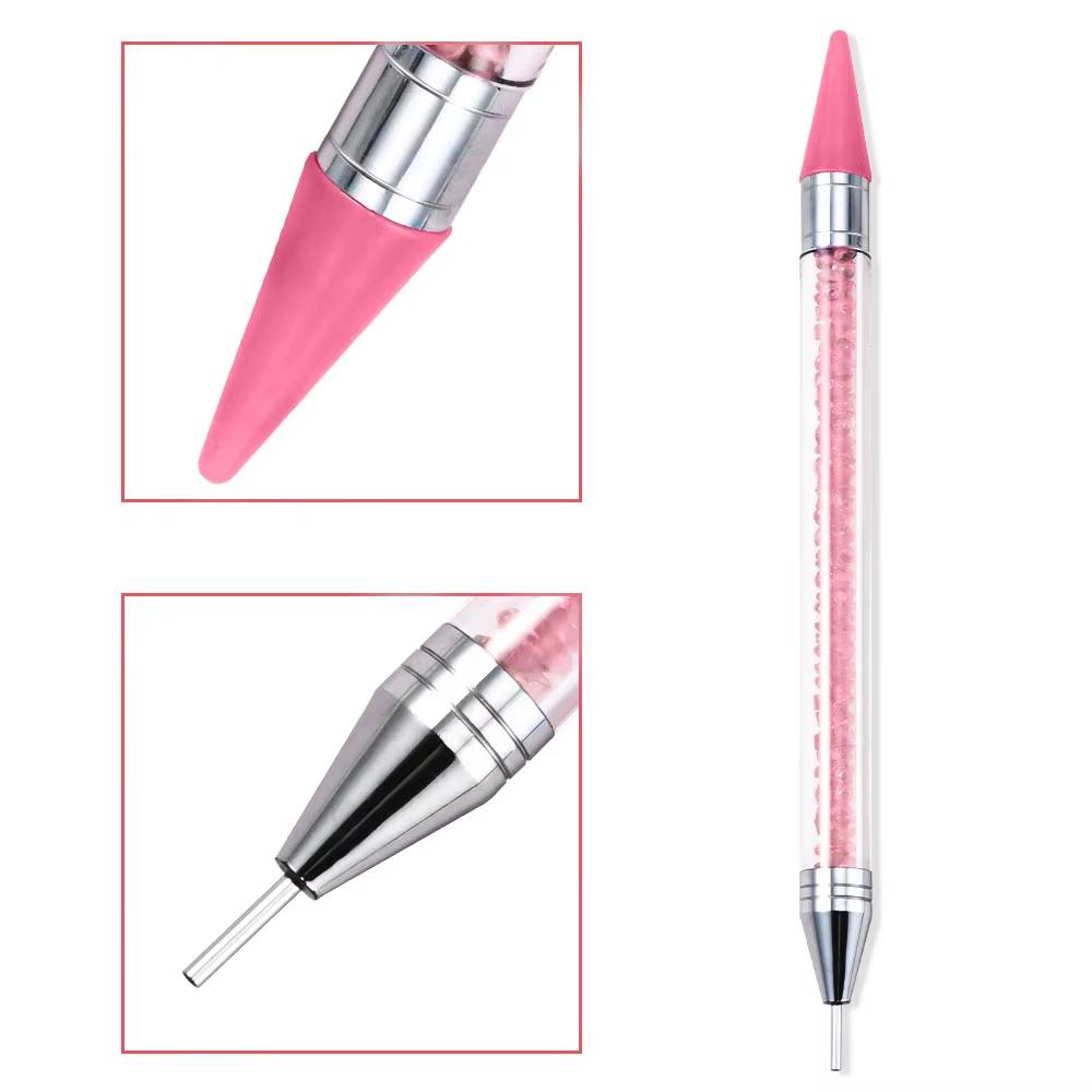 Diamond Painting Wax Picker Pen with 6 Replaceable Tips Crystal Handle Double End Rhinestone Pickup Tool for Nail Art Beads Gems DIY Crafts