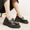 Johnature Retro Thick Soled Pumps Genuine Leather Wedges Shoes Round Toe Versatile Women's Platform Shoes