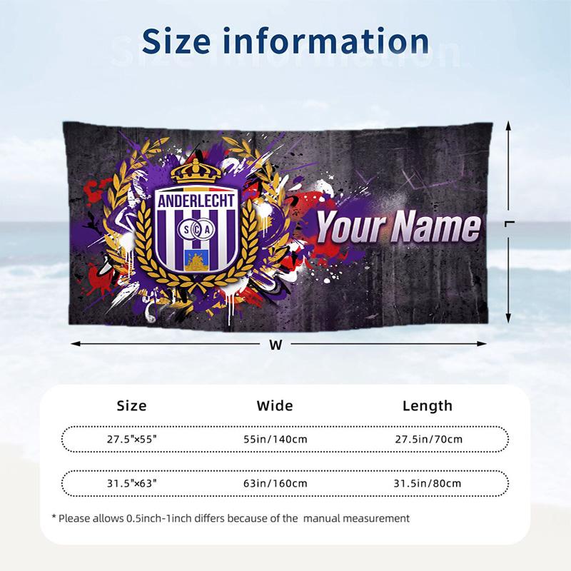 Custom Text Beach Towel, Soft Absorbent Swimming Multi-use TowelAnderlecht FC logo