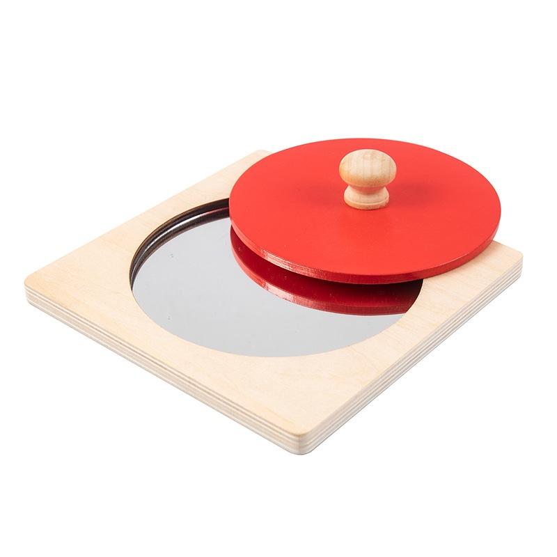 Hoshi Baby Wooden Montessori Mirror Peekaboo Knob Puzzle, Infant 3mos+ Tummy Time Toy