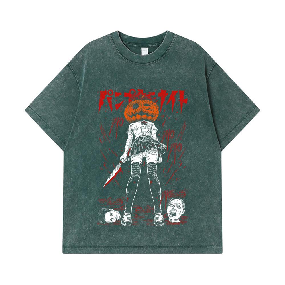 275 GSM Washed T-shirts 100% Cotton Pumpkin Night V2 Print Unisex Heavy Cotton T Shirt