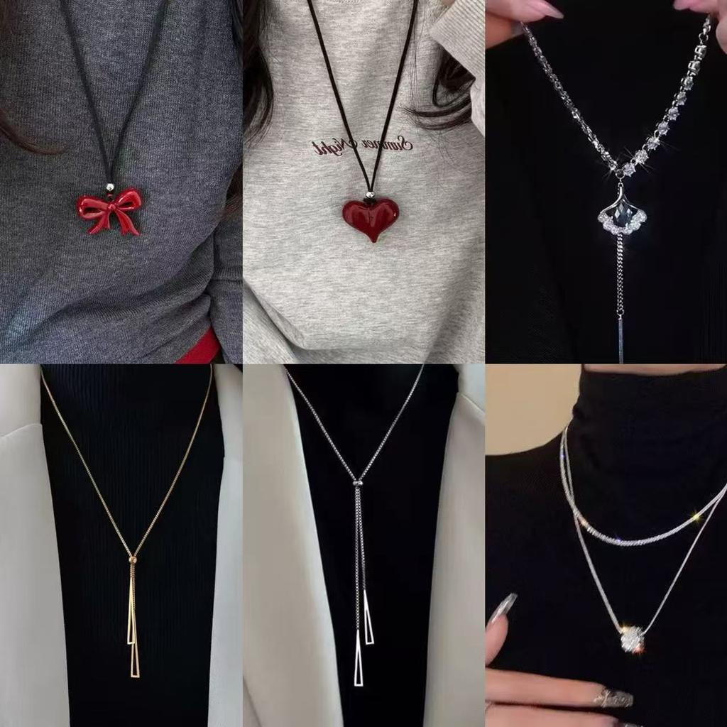 Personalized Zircon Heavy Industry Sweater Necklace Women's Autumn Light Luxury Niche High-end Accessories Fashion Sweet and Cool Sweater Chain