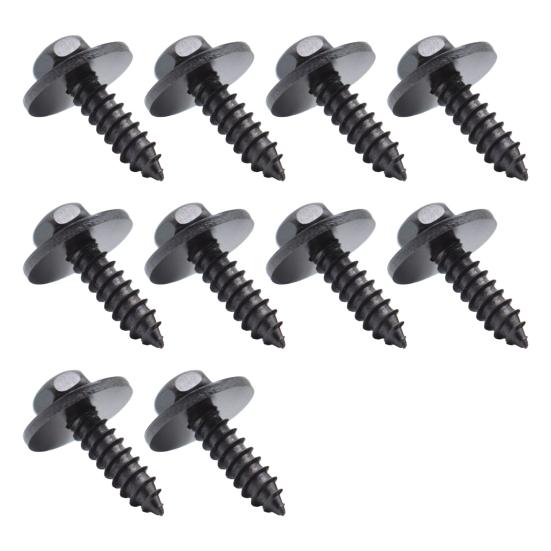 10 Pcs Self Tapping Screws with Integrated Gasket Black Hex Head Self-Tapping Screws with Plastic Retainer Clips Anti-Rust Coating Design for