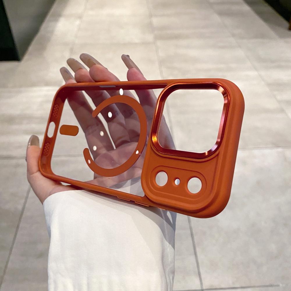 Transparent for Magsafe Armor Case for iPhone 17 16 15 14 13 Pro Max Plus 17 Air Magnetic Acrylic Metal Lens Shockproof Cover