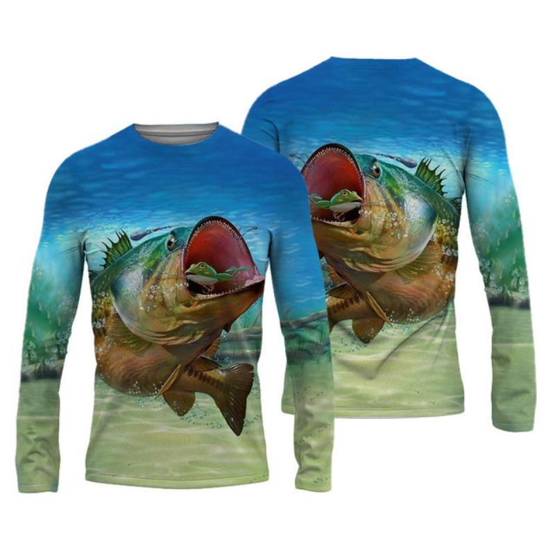 

Новые мужские рубашки для рыбалки с 3D-принтом, одежда для рыбалки, дышащая футболка с длинным рукавом, летняя спортивная рубашка для рыбалки с круглым вырезом 4XL