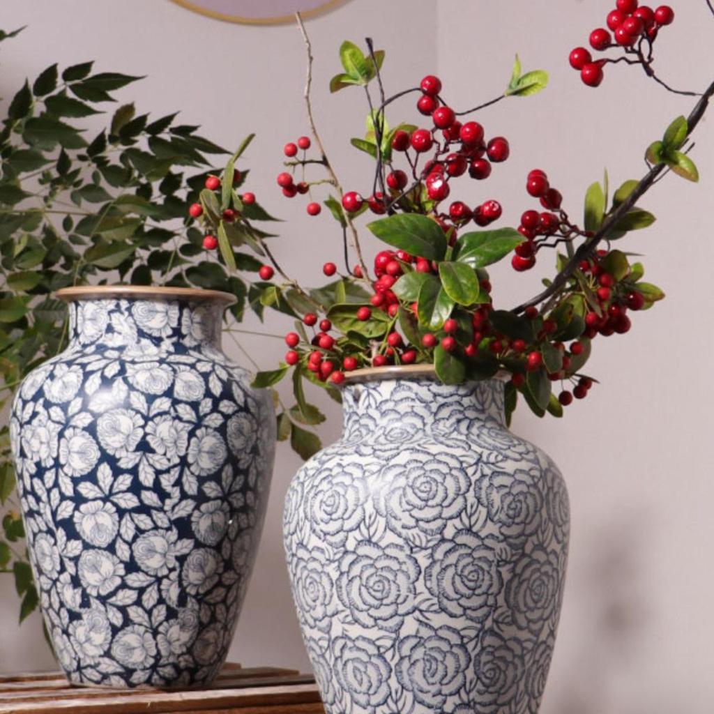 Chinese Retro Blue and White Porcelain Vase for Floral Arrangements