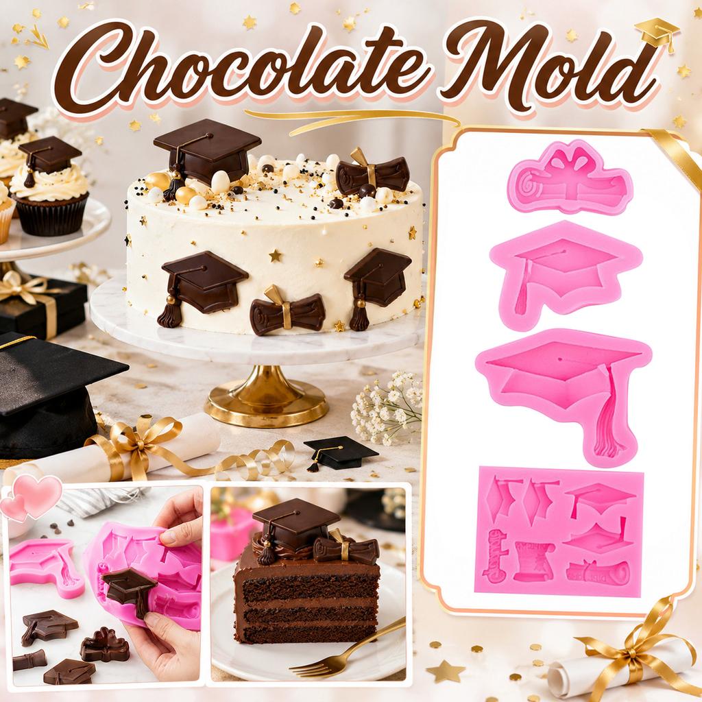 Silicone Graduation Cap Diploma Mold Set for Fondant Cake Chocolate Baking Decoration Tools Flexible Non-Stick Molds for Edible Crafting