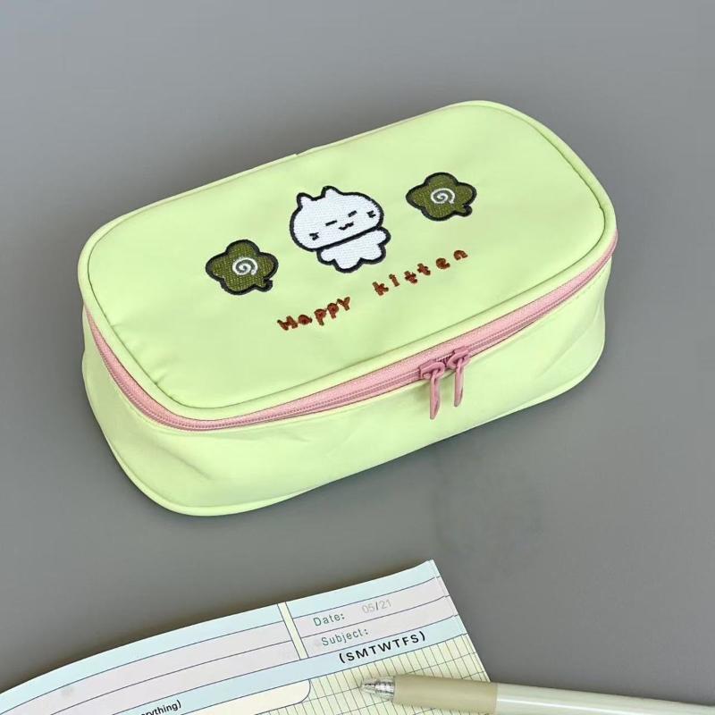Cute Four Leaf Clover Kitten Pencil Case Cartoon Large Capacity Zipper Pencil Bag Student Stationery Storage Bag School Supplies