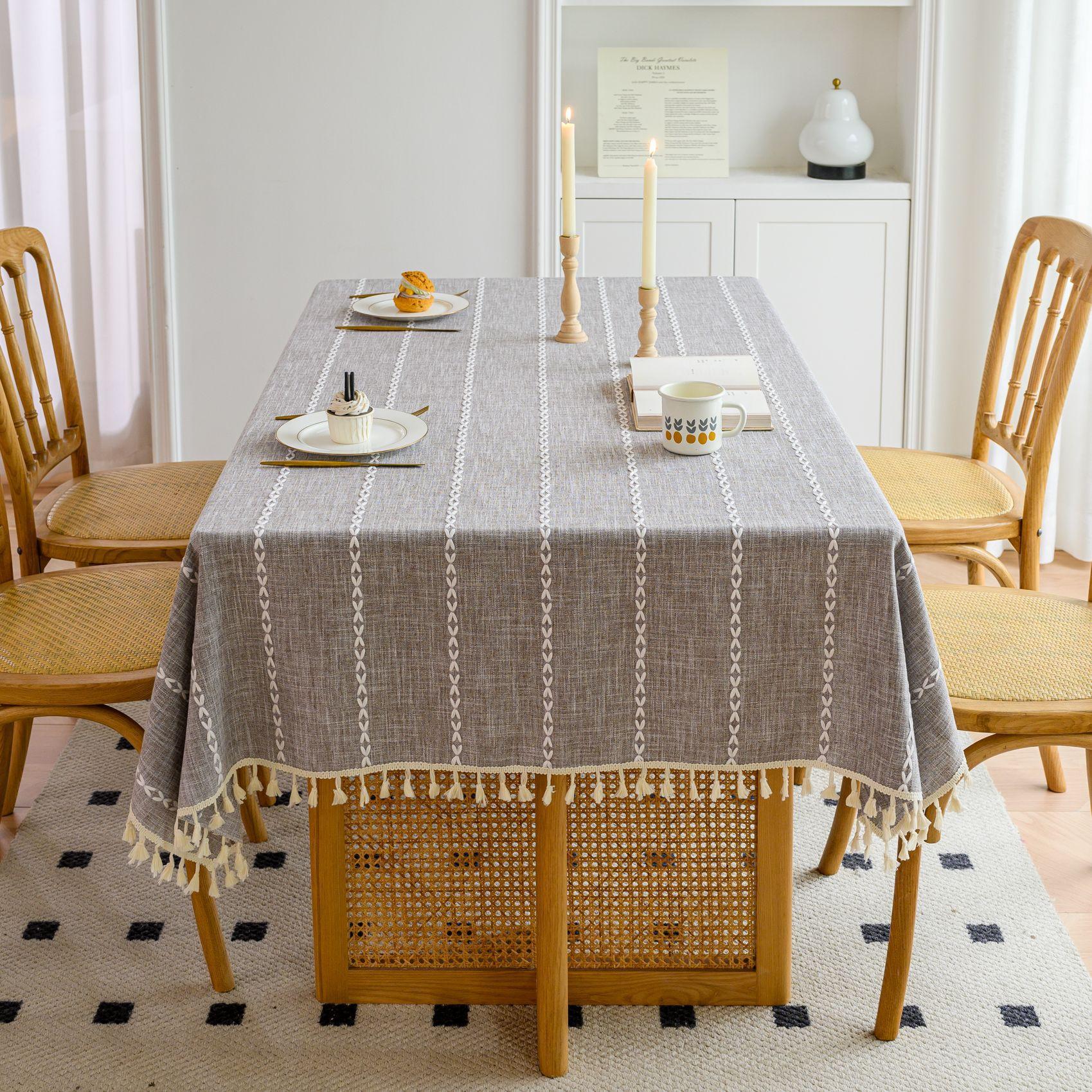 

Полосатая скатерть с объемной вышивкой, черного, сплошного цвета, белого цвета, из хлопка и льна, для вечеринки на открытом воздухе 60*60cm