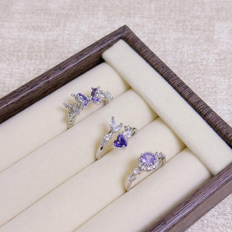Niche Colored Treasure, Sweet And Cool Purple Diamond, Daisy Flower, Butterfly Opening Ring, Female Light Luxury And Cold Wind Stacking, Wearing Wind