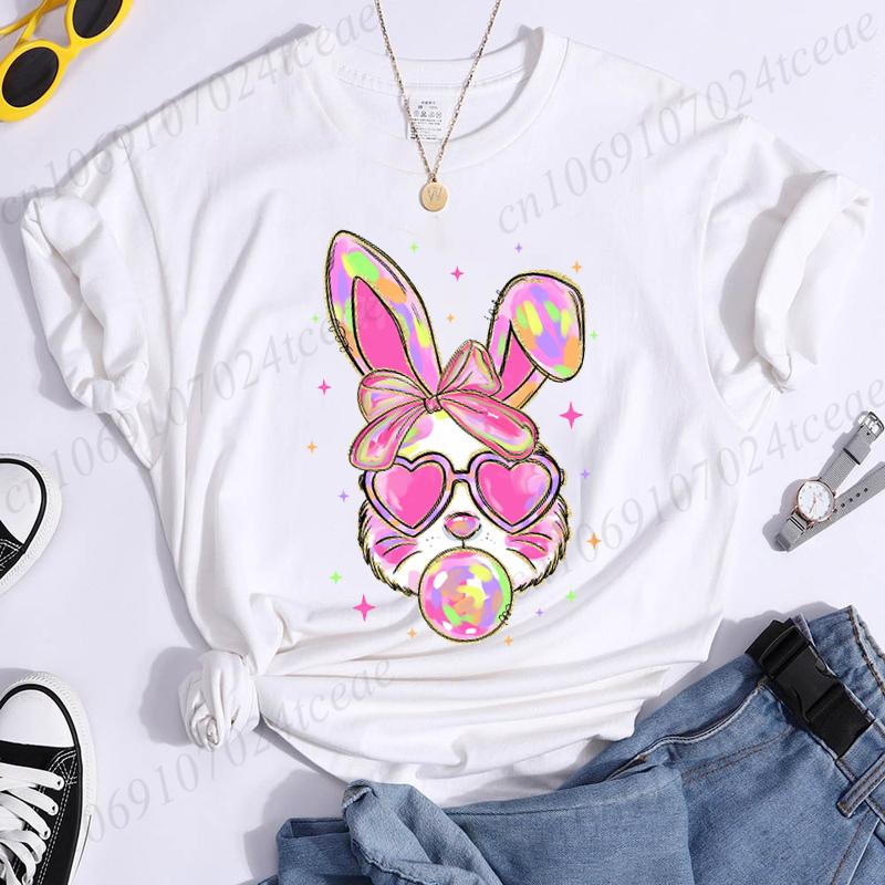 Coquette Bunny Print Women T-shirt Tshirt Summer Bunny Graphic Fashion Female T Shirts Woman Clothing Rabbit Cartoon Clothes