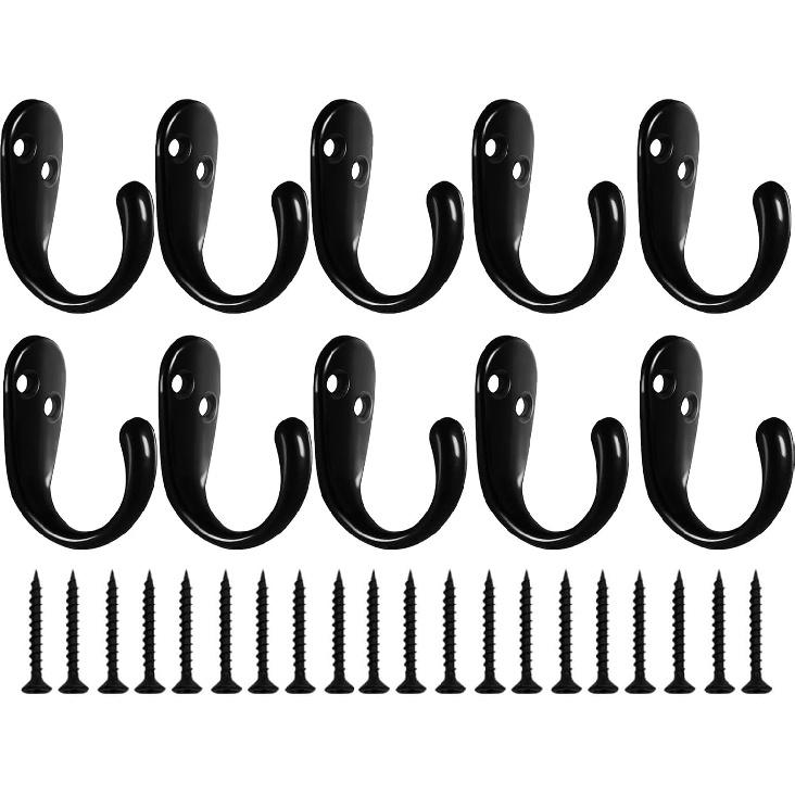 Kruodop 4 Pack Wall Hooks Wall Mounted Coat Hooks for Hanging Heavy Duty, Black Towel Hooks, Metal Single Coat Hanger with Screws Cup Retro for