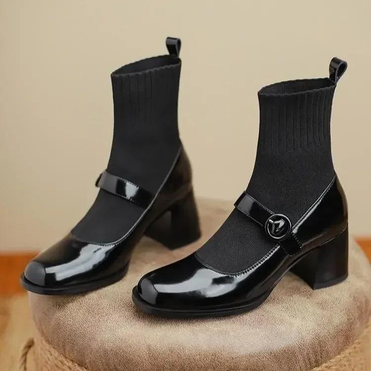Fashion 2024 Women's Ankle Mary Janes Boots Elastic Boot Hot Sale New In Booties Trend High Quality On Offer Female Short Shoes