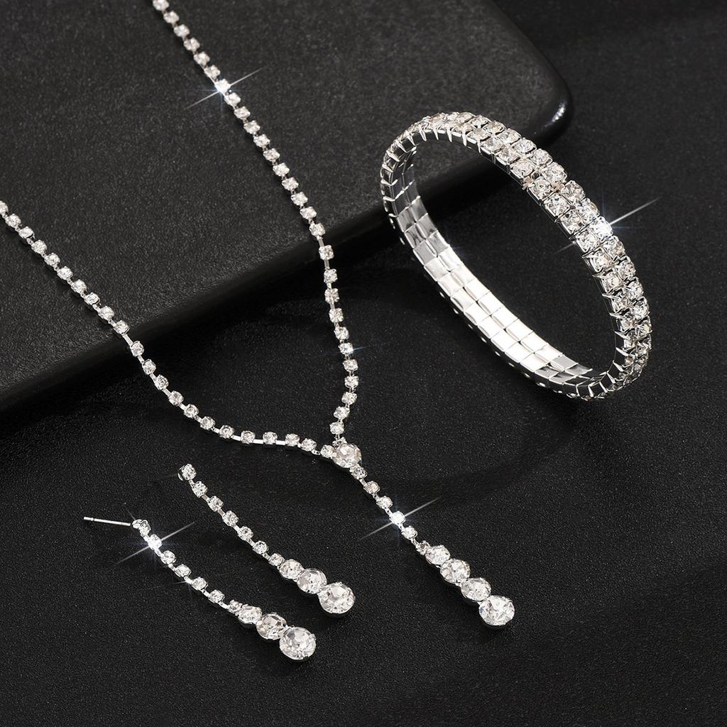 Simple Bridal Jewelry Set, Decoration, Light Luxury Zircon Necklace, Earrings, Bracelet Set, Multi-Color Selection