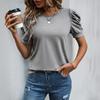 Summer Casual Puff Short Sleeve Women T-shirt O Neck Simple Office Ladies Fashion Elegant Women's Top Solid Color Basic Simple Shirt