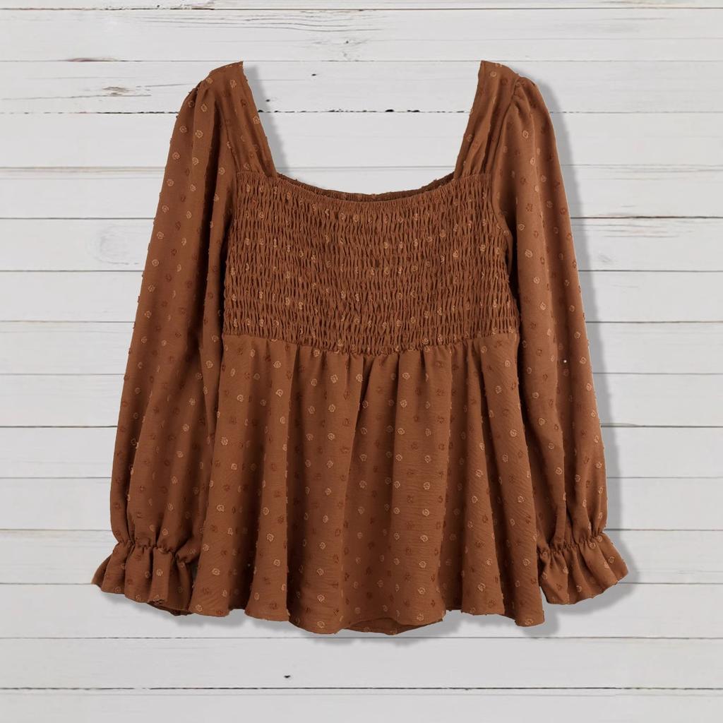 New Loose and Casual Round-neck Fitted Pure-color Pleated Design Blouse for Women