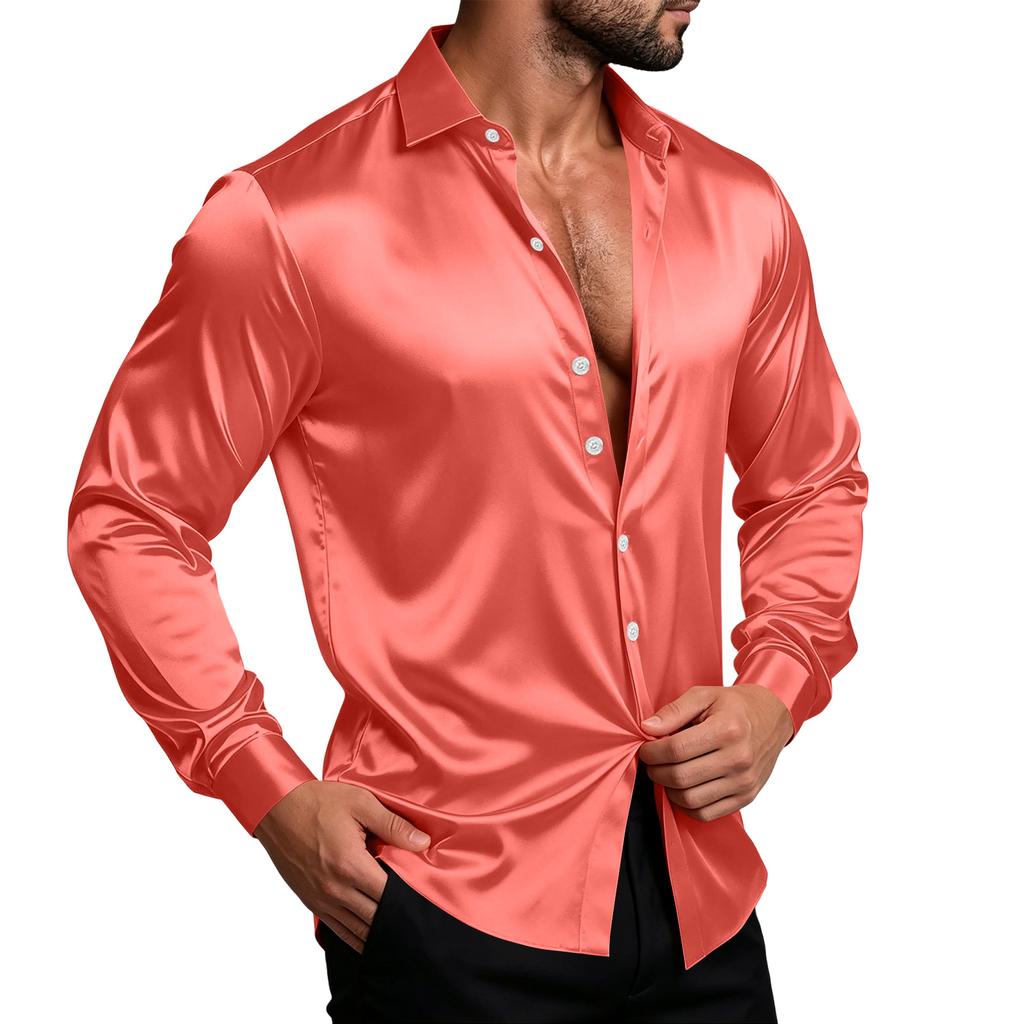 Men's Color Shirt Jacket Casual Loose Fit Breathable Long Sleeve Lapel Collar for Spring and Fall
