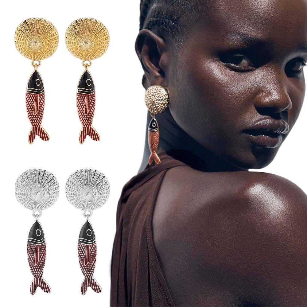 Summer Dangle Earrings Boho Beach Holiday Jewelry Gift Elegant Fish Pendant Earrings  for Women