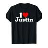 Koszulka męska czarna casualowa z okrągłym dekoltem i krótkim rękawem, z nadrukiem graficznym 'Love for Justin Heart'