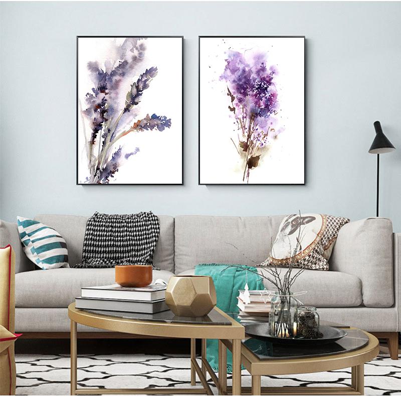 Abstraktní botanické fialové levandulové a šeříkové tisky Květiny Malba Nástěnné umění Plátno Malba Pokoj Domácí dekorace Bez rámu