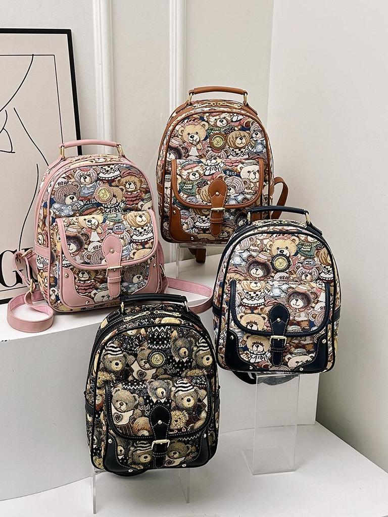Hello Kitty Women's Cute Bear Backpack - 2025 Street Fashion Cartoon Style