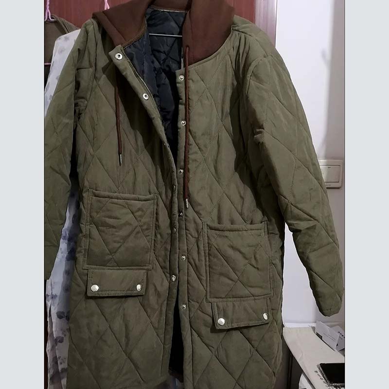 Prošívaná volná bavlněná bunda s kosočtvercovým vzorem dámská s kapucí teplá parka patchworkový design ležérní styl Harajuku na dojíždění jaro a podzim