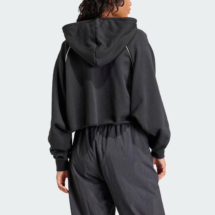 Adidas Originals Cropped Hoodie With Letter Logo Print Women Hoodies Black IT9772