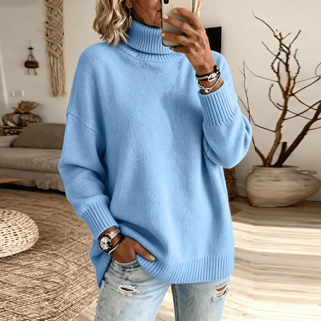 Casual Dames Trui met Hoge Hals, Gebreid, Kleur, Lange Mouw, voor Dagelijks Gebruik