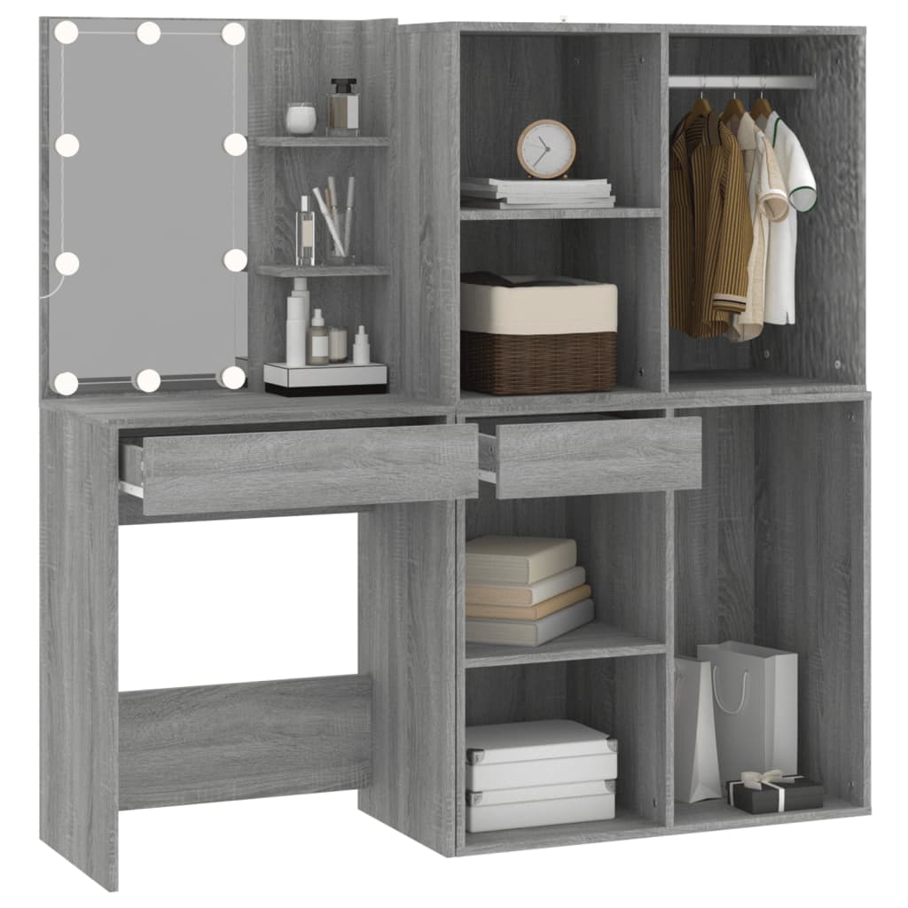 VidaXL LED Vanity Table with Cabinets Grey Sonoma Wood Based Material