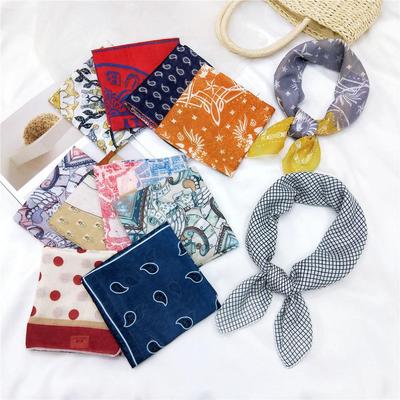 Vielseitiger Baumwollleinen-Seidenschal: Frühling & Herbst Unisex Kleiner quadratischer Ausschnitt & Kopfschmuck