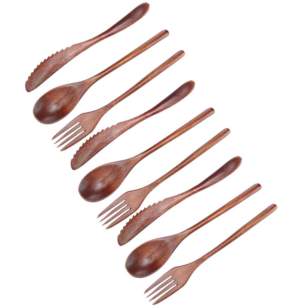 3er Set Geschirr Holzgabel Löffel Messer Set Küchenbesteck für Zuhause Café Restaurant