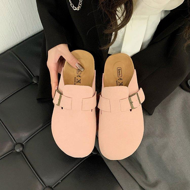 [Ziyan] Retro half-drag comfortable cork Boken shoes 2025 new flat-bottomed outer wear casual bag head slippers
