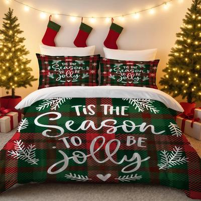 Juego de Cama sin Relleno con Estampado Navideño a Cuadros de 3 piezas Múltiples Tamaños Dormitorios Residencias de Estudiantes Todas las Estaciones Cómodo Lavable a Máquina