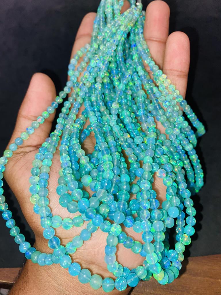 Transparent Fire Base Ethiopian Opal Balls Beads, Blue Opal Beads, Healing Stone Beads.