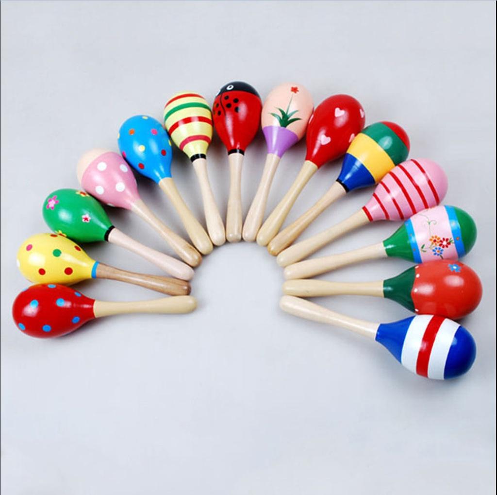 Natural Shaker Wood Rattle Toy Infant Sensory Cognitive Growth Gift Randomly One