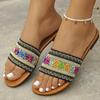 Fashion Bohemian Style Low Heel Slippers for Women Ethnic Mixed Color Open Toe Slides Ladies 2025 Soft Bottom Summer Slippers Mujer