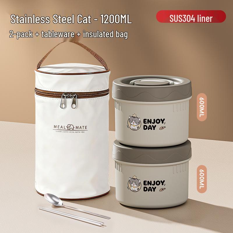 304 Stainless Steel Insulated Japanese-Style Bento Lunch Box - Microwaveable for Office Workers and Students