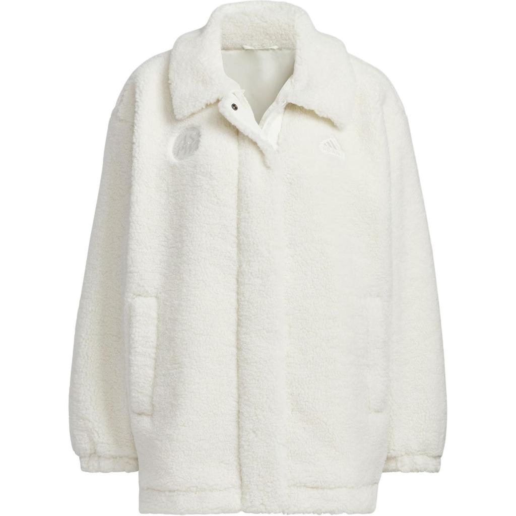 Adidas Lounge FW24 однотонная свободная флисовая куртка с длинным рукавом на молнии женская куртка Han-Jade-White JJ3575