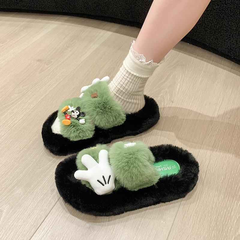 Papuci drăguți de desene animate mop cu un cuvânt Mao Mao pentru femei, de exterior, toamnă 2025, noi, cu talpă groasă, confortabili, versatili, antiderapanți, mop de bumbac