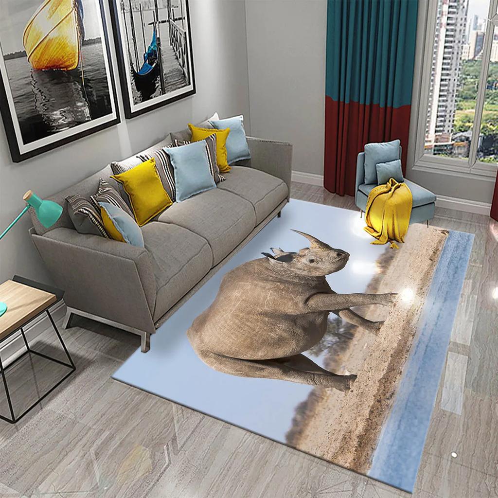3D Rhino Carpet for Bedroom Living Room Decoration Area Mats Outdoor Rug Play Mats Kitchen Bathroom Door Entrance Non-slip Rugs