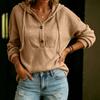 Women's Color V-Neck Long Sleeve Hooded Button Front Casual Top