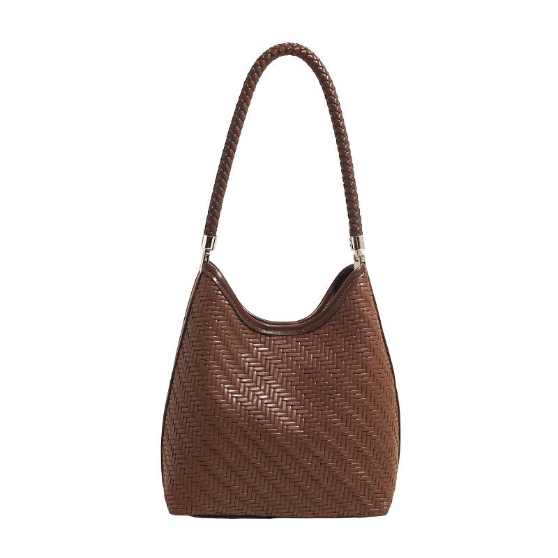 Retro Large-capacity Hand-carried Bucket Bag 2025 Autumn and Winter New Sense Woven Underarm Bag Women's Commuter Shoulder Bag