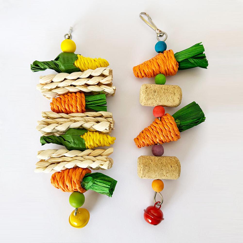 Parrot Toys Grass Woven Corn Vine Ball Carrot Cork Chewing Toy Bird Cage Accessories For Cockatiel Hamster Rabbit
