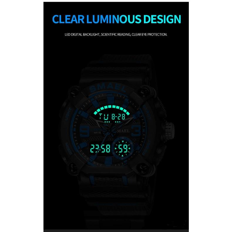 Ceas digital cu afișaj dublu SMAEL pentru studenți de sex masculin Ceas electronic cu funcție de alarmă multifuncțională anti-luminozitate în întuneric
