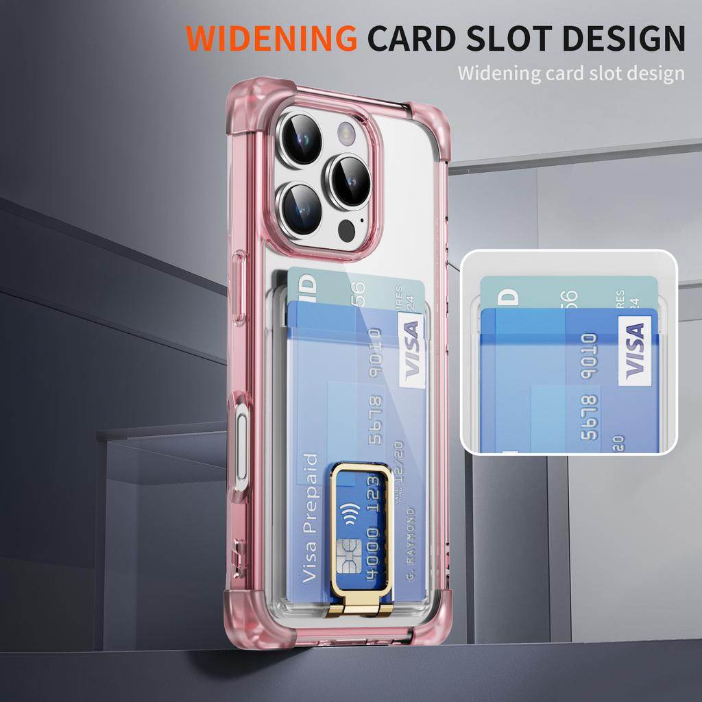 For iPhone 16 Pro Case Reinforced Corners TPU+Acrylic Phone Cover with Kickstand Card Holder